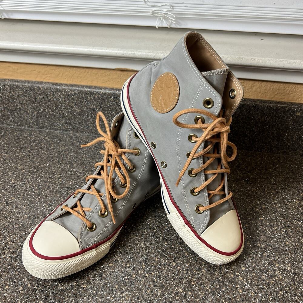 Converse All Star Hi-Top Gray Leather Sneaker Womens Size 8 Lace Up Shoes Mens 6